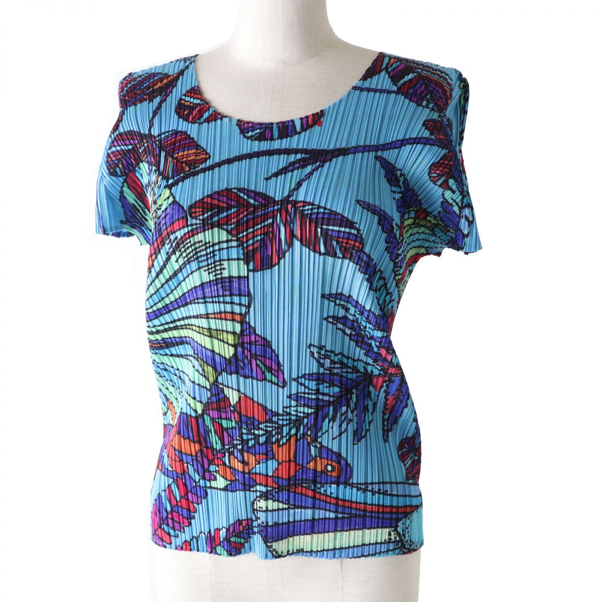 Issey Miyake Pleats Please Women's T-shirt Tropical Pattern