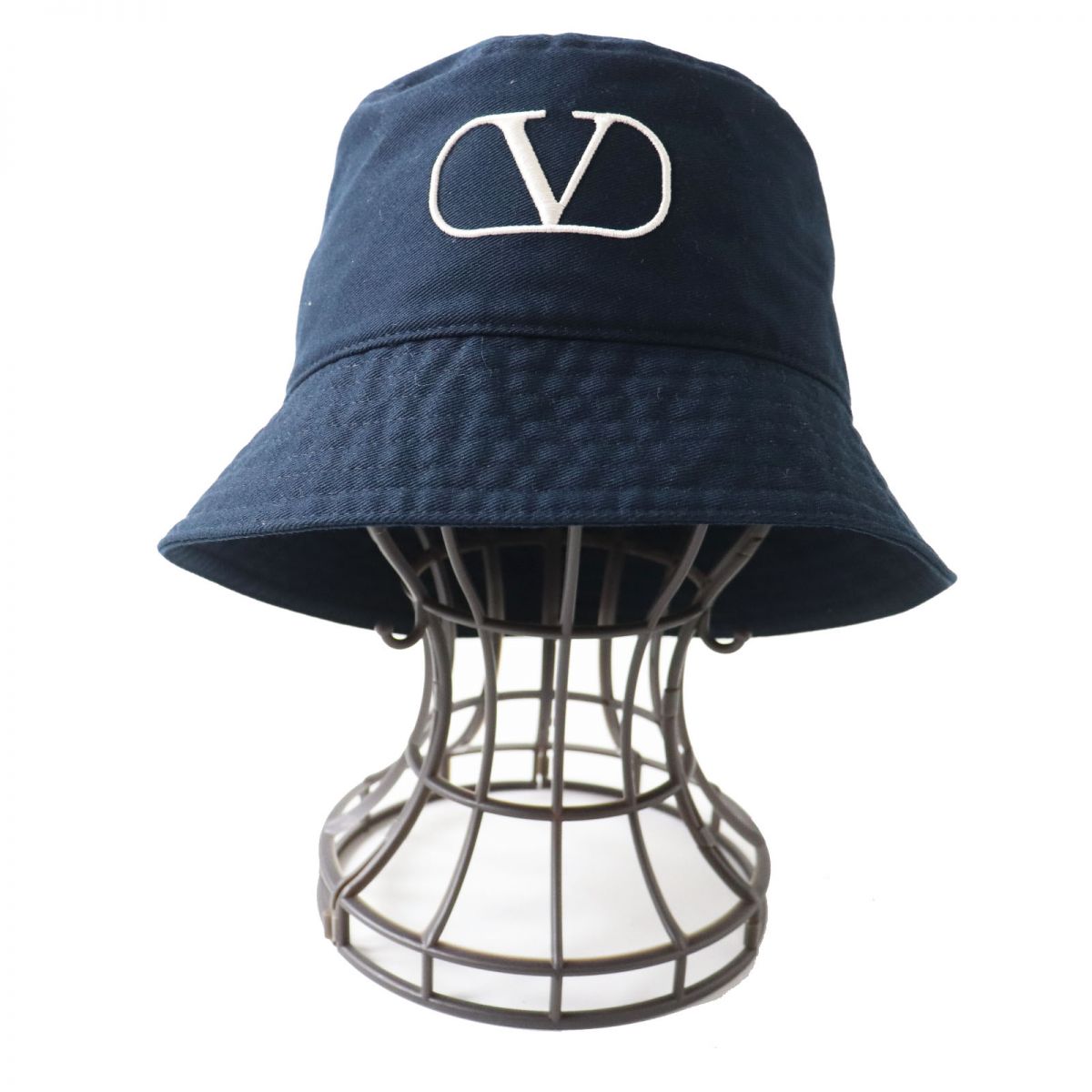 Valentino V Logo Cotton Bucket Hat Navy