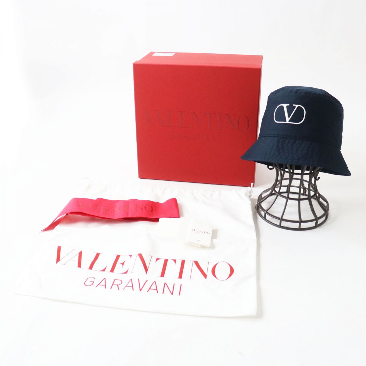 Valentino V Logo Cotton Bucket Hat Navy