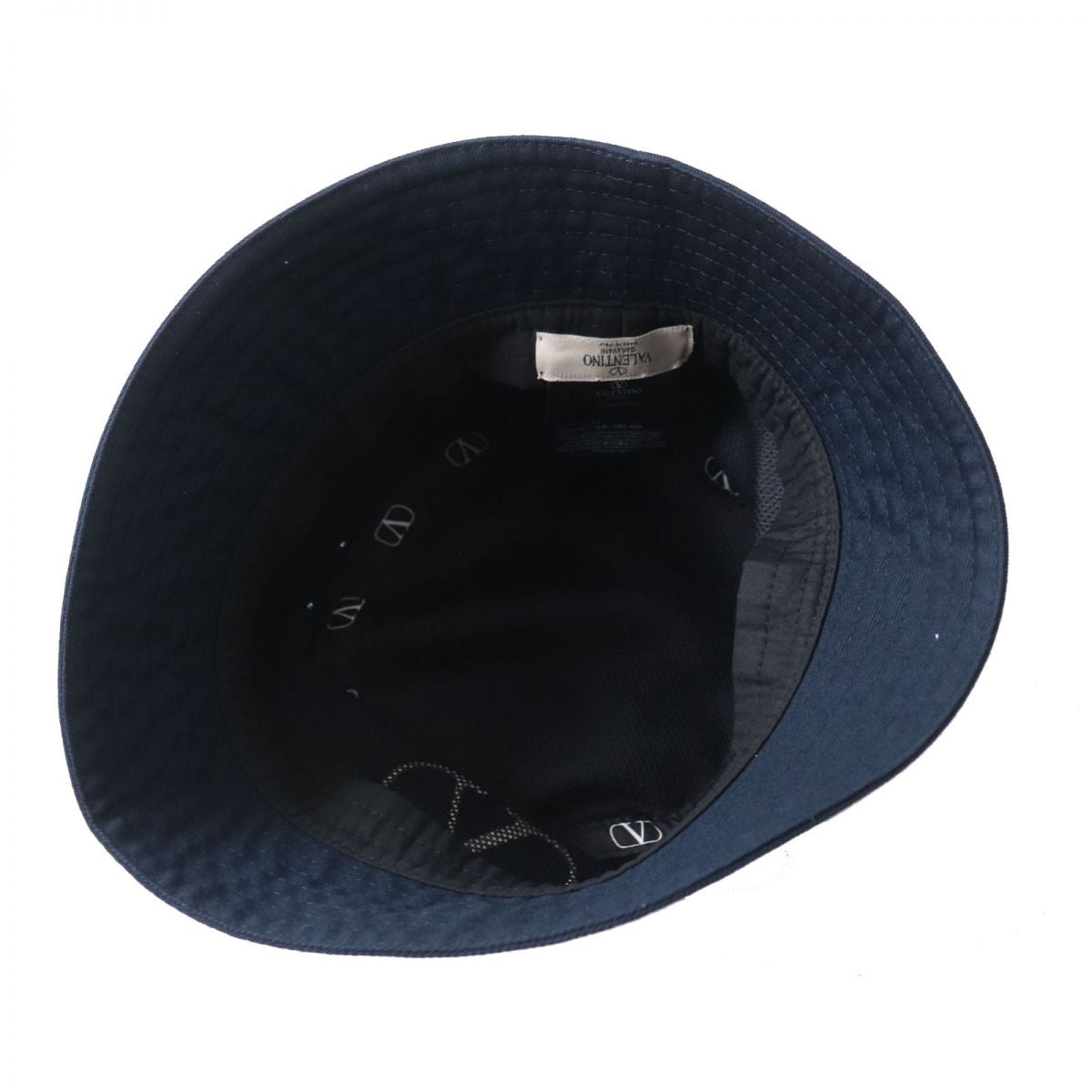 Valentino V Logo Cotton Bucket Hat Navy