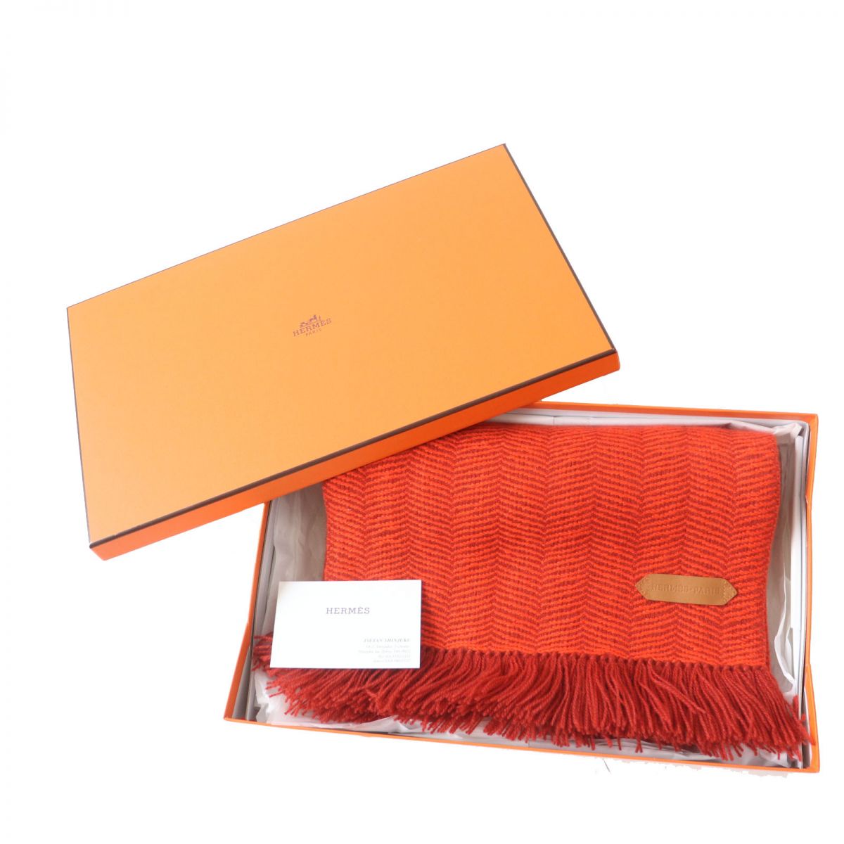 Hermes 100% Cashmere Scarf with Leather Patch