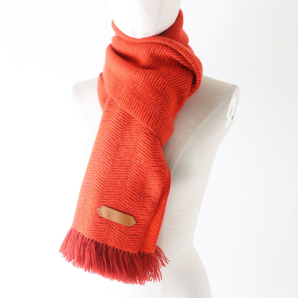 Hermes 100% Cashmere Scarf with Leather Patch