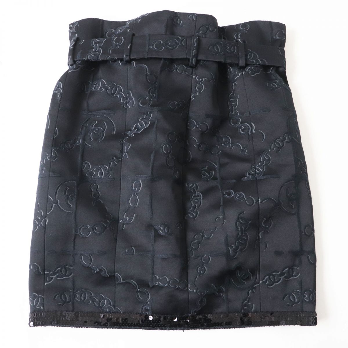 Chanel Silk Blend Cotton Jacquard Skirt Black 34