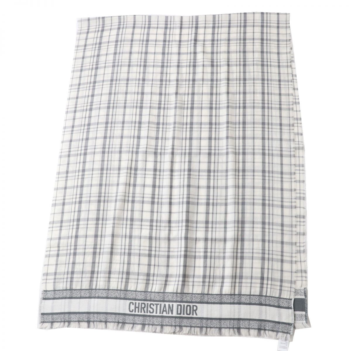 Dior Homme Men's Cashmere Silk Scarf White Grey Check