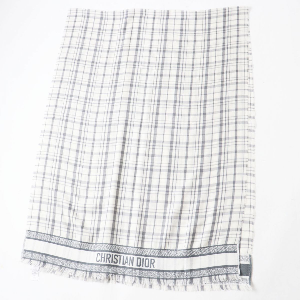 Dior Homme Men's Cashmere Silk Scarf White Grey Check