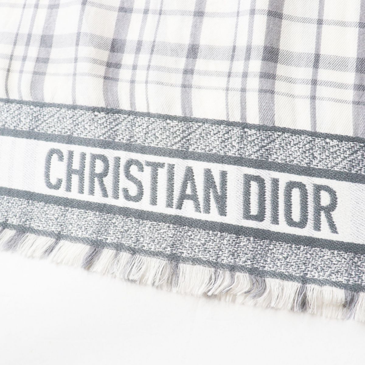 Dior Homme Men's Cashmere Silk Scarf White Grey Check