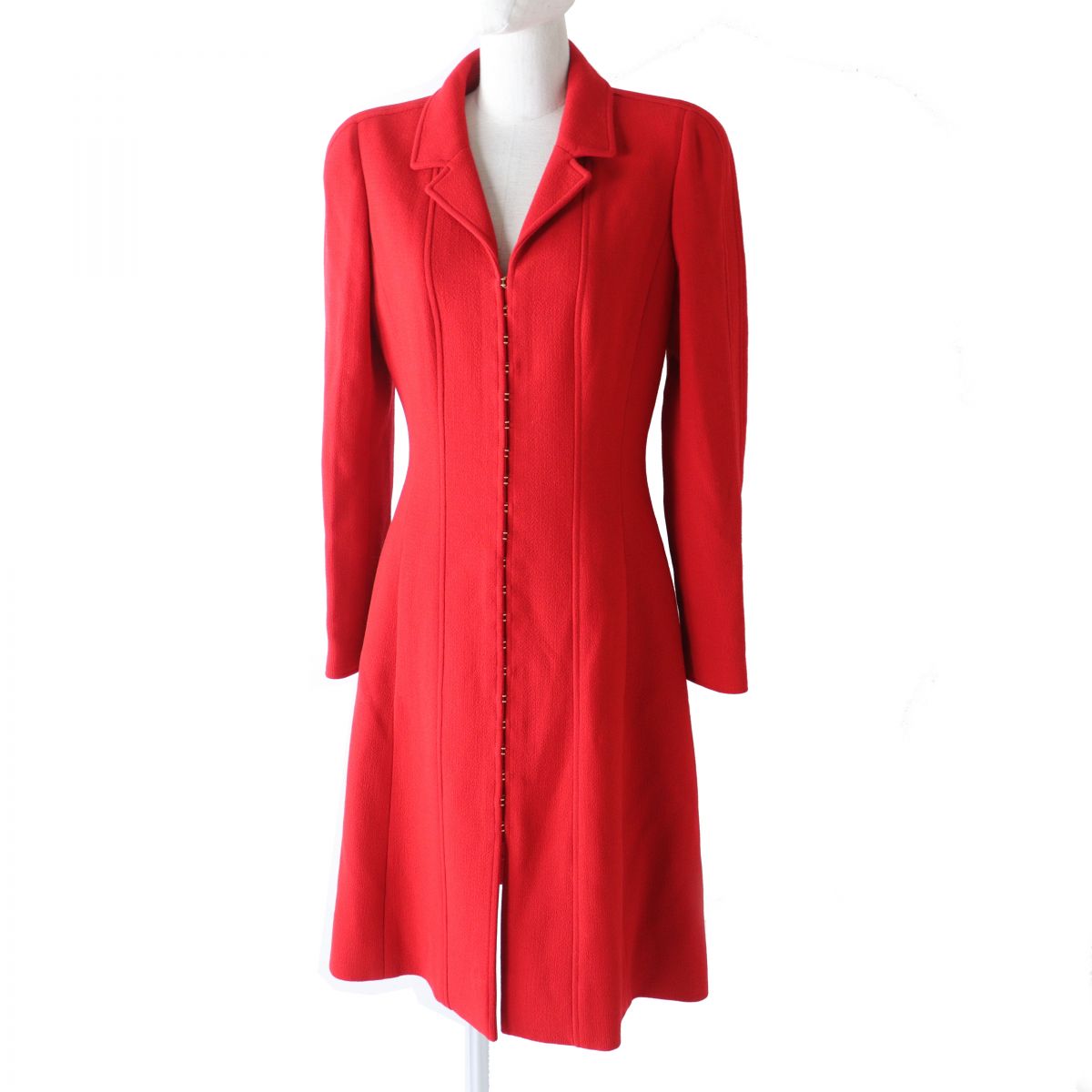 Chanel Vintage Gold Button Long Coat Red