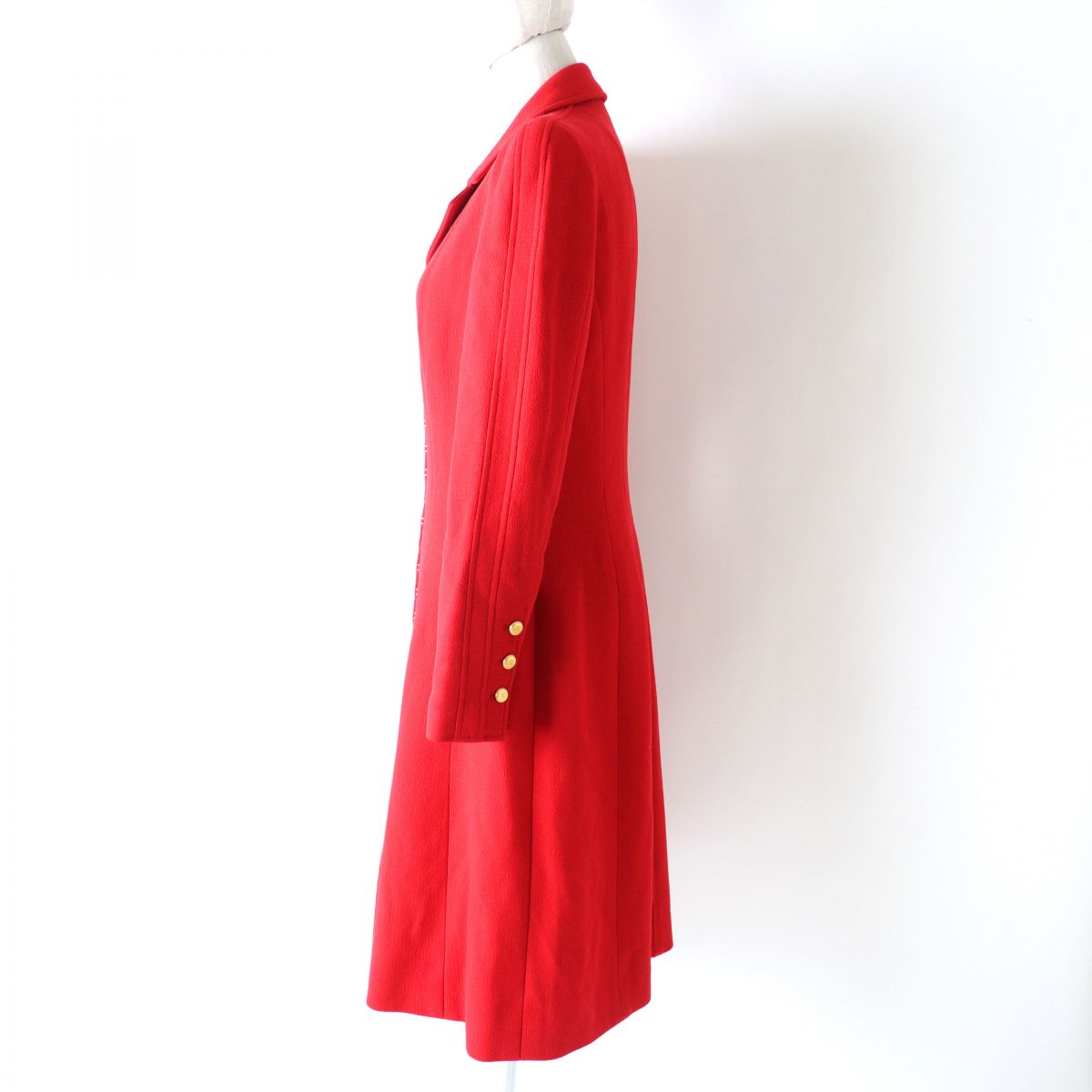 Chanel Vintage Gold Button Long Coat Red