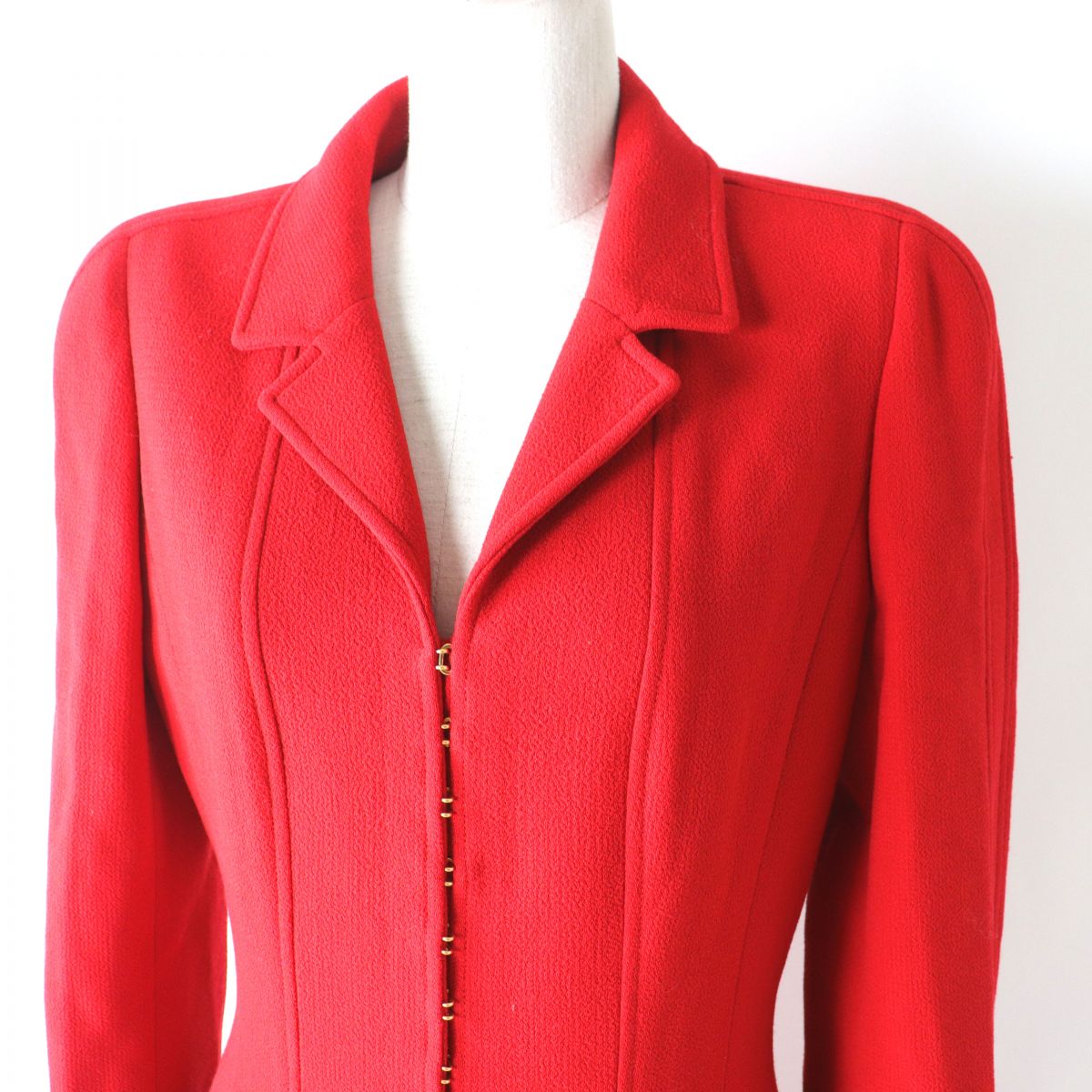 Chanel Vintage Gold Button Long Coat Red