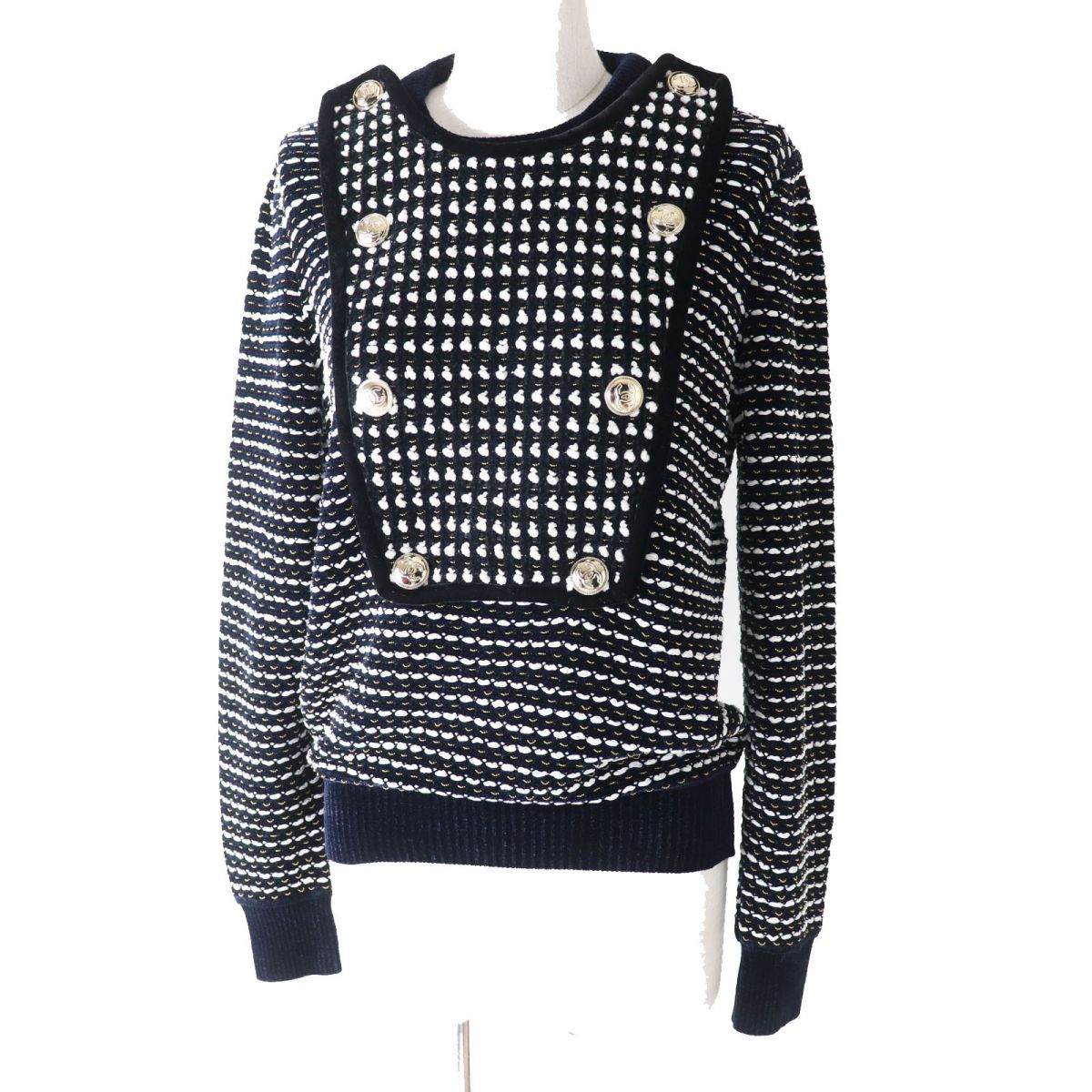 Chanel COCO Mark Button Velvet Tweed Pullover