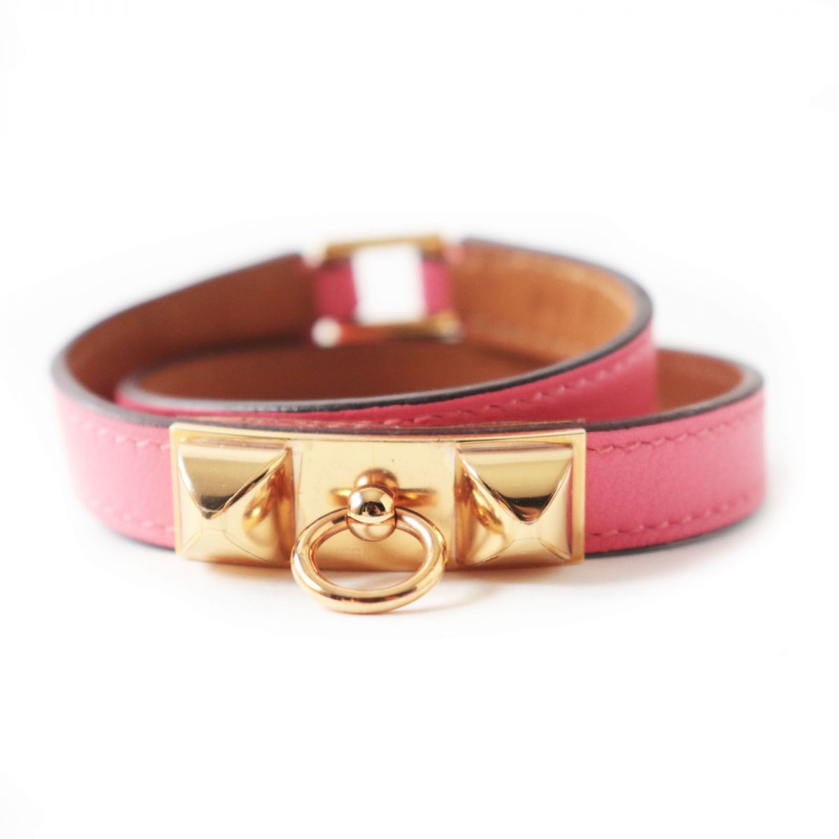 Hermes Leather Double Tour Bracelet Pink