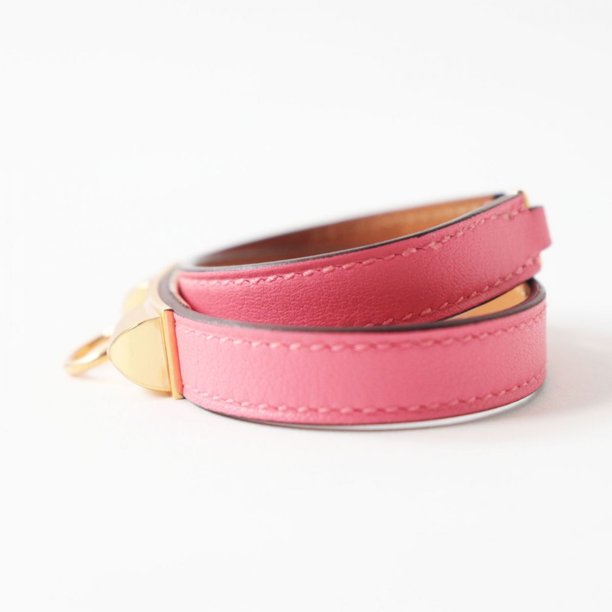 Hermes Leather Double Tour Bracelet Pink