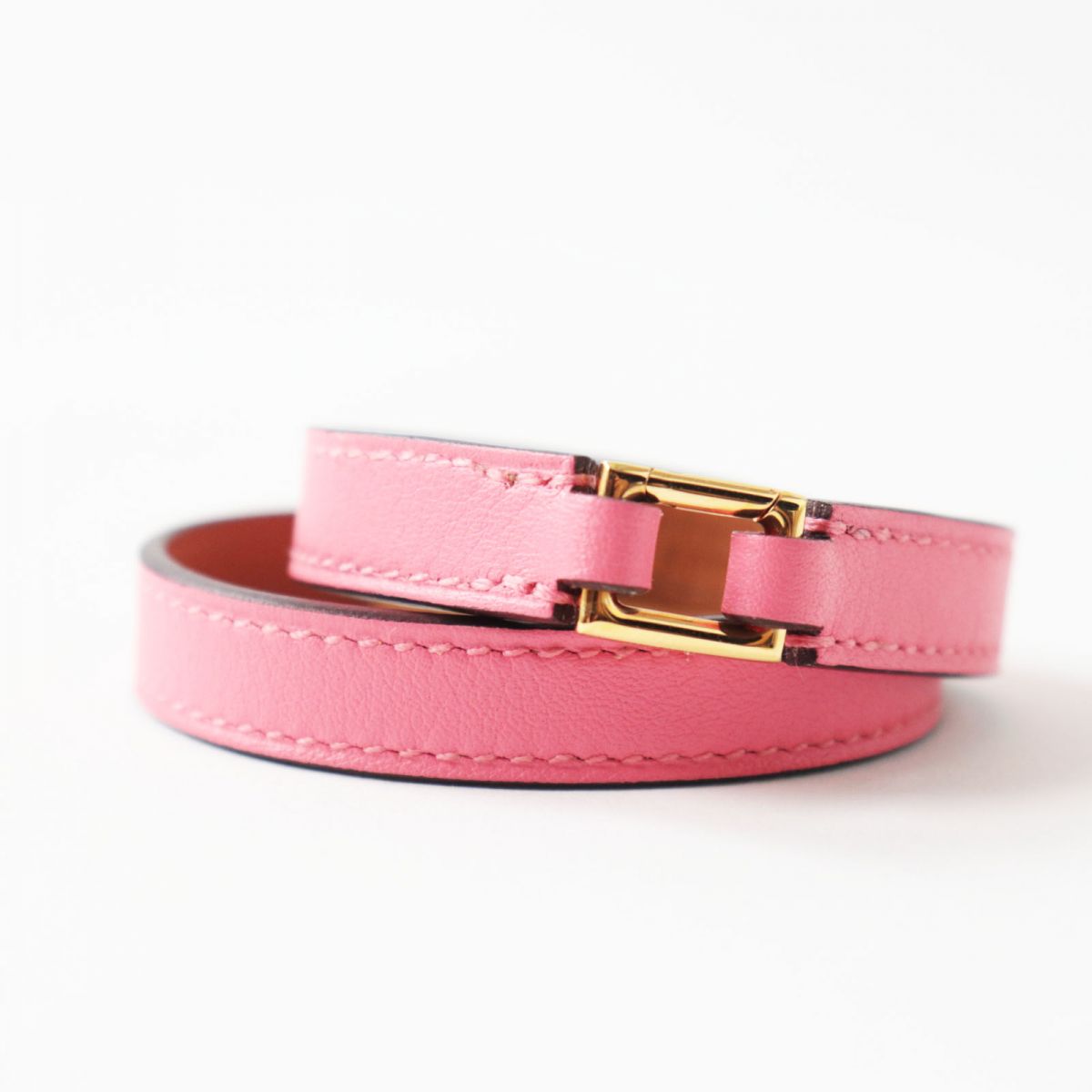 Hermes Leather Double Tour Bracelet Pink