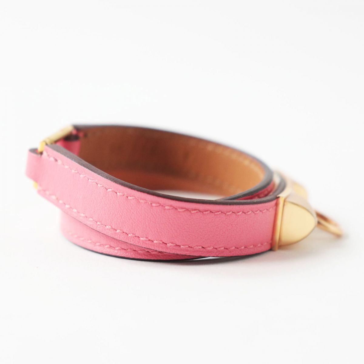 Hermes Leather Double Tour Bracelet Pink