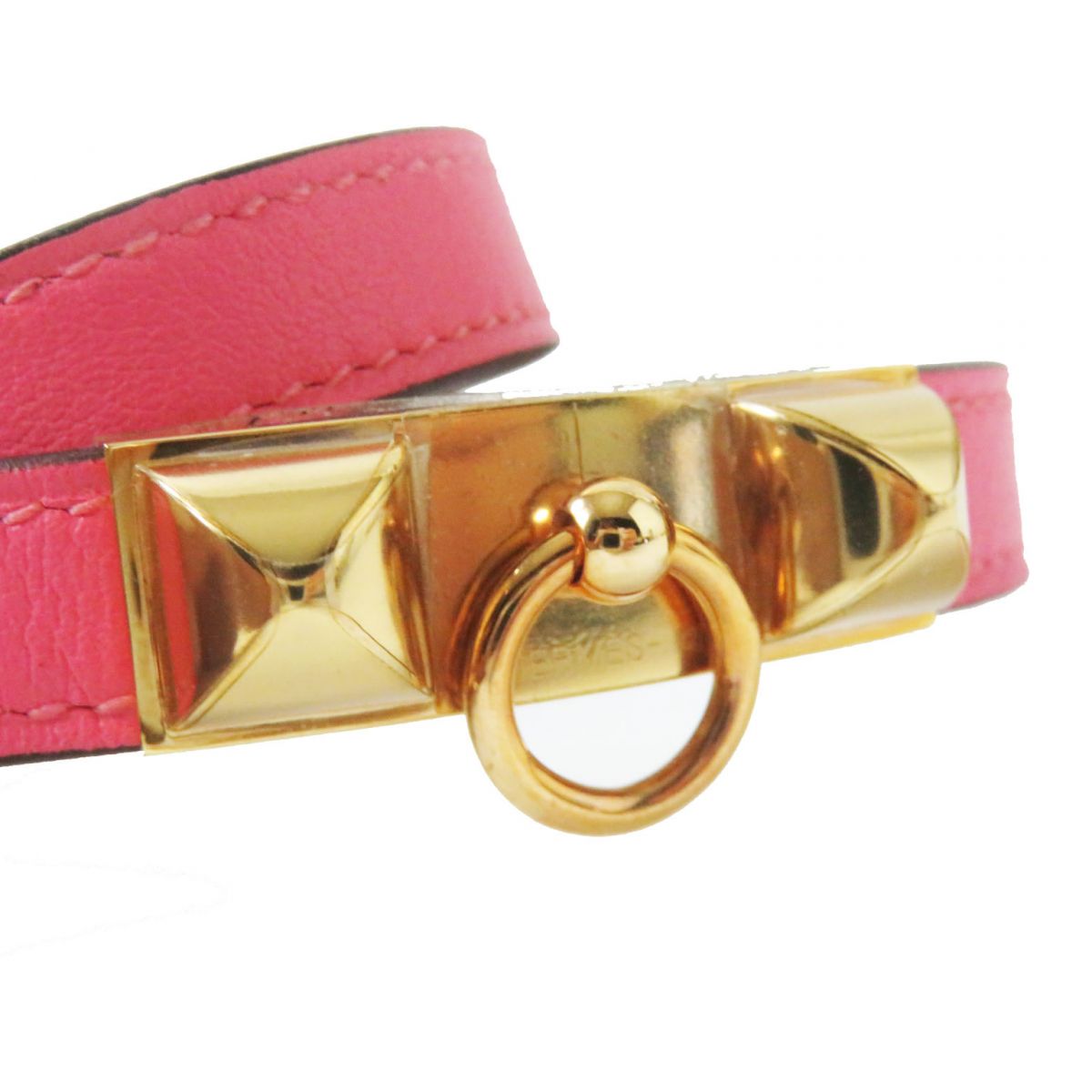 Hermes Leather Double Tour Bracelet Pink