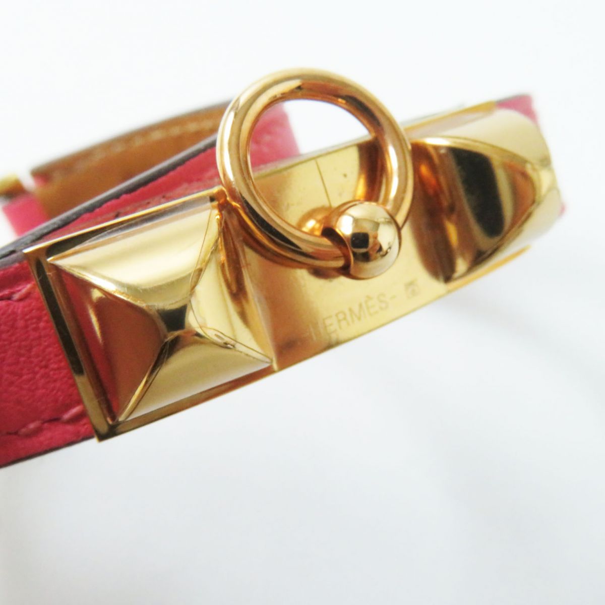 Hermes Leather Double Tour Bracelet Pink