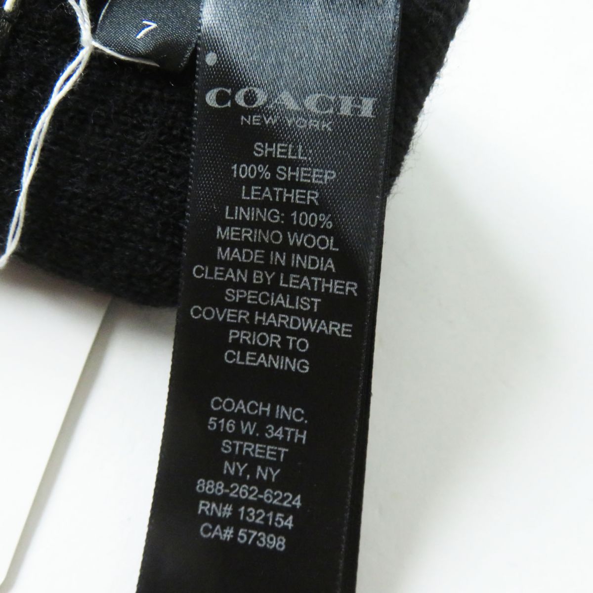 COACH Lamb Leather Wool Gloves Black Size 7