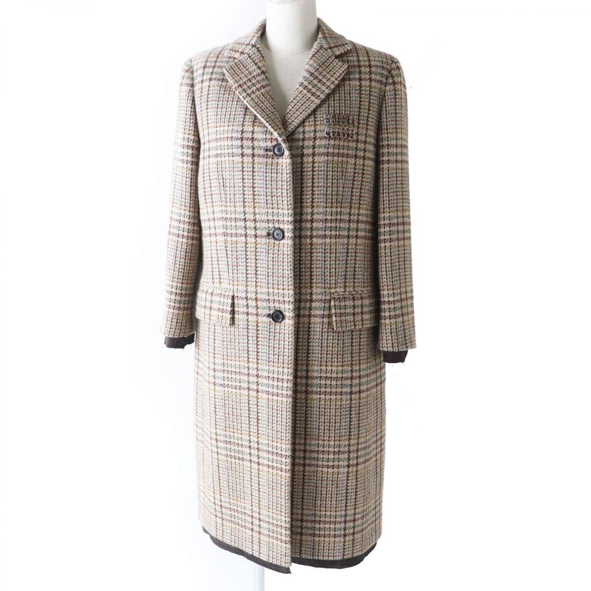 Miu Miu 22AW MS1925 Plaid Coat Brown Beige