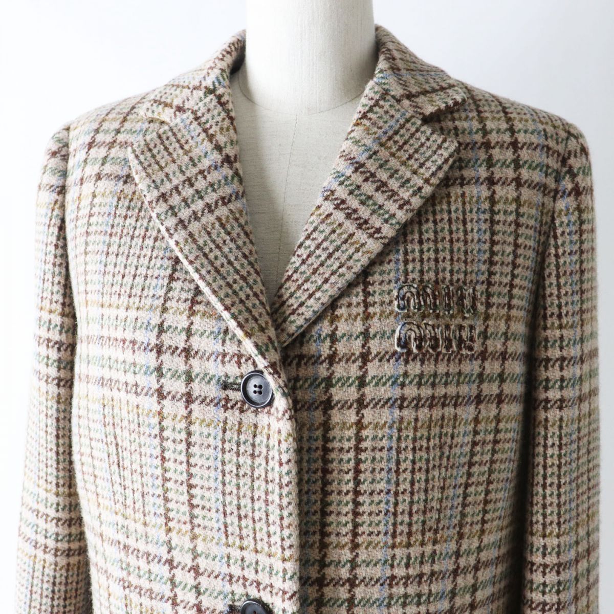 Miu Miu 22AW MS1925 Plaid Coat Brown Beige