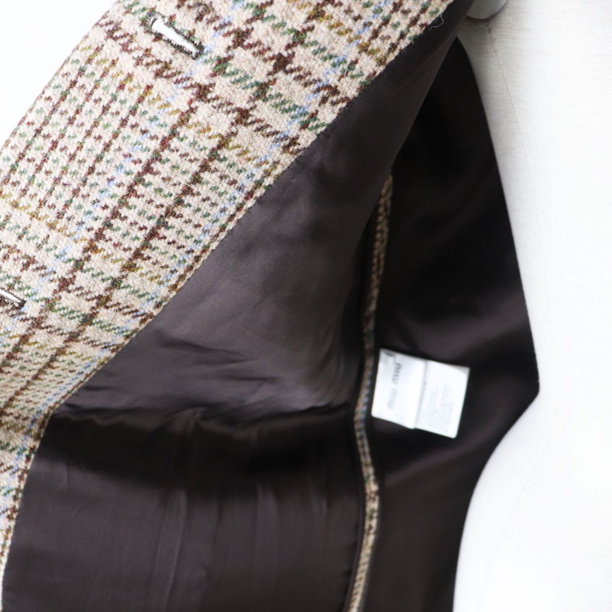 Miu Miu 22AW MS1925 Plaid Coat Brown Beige