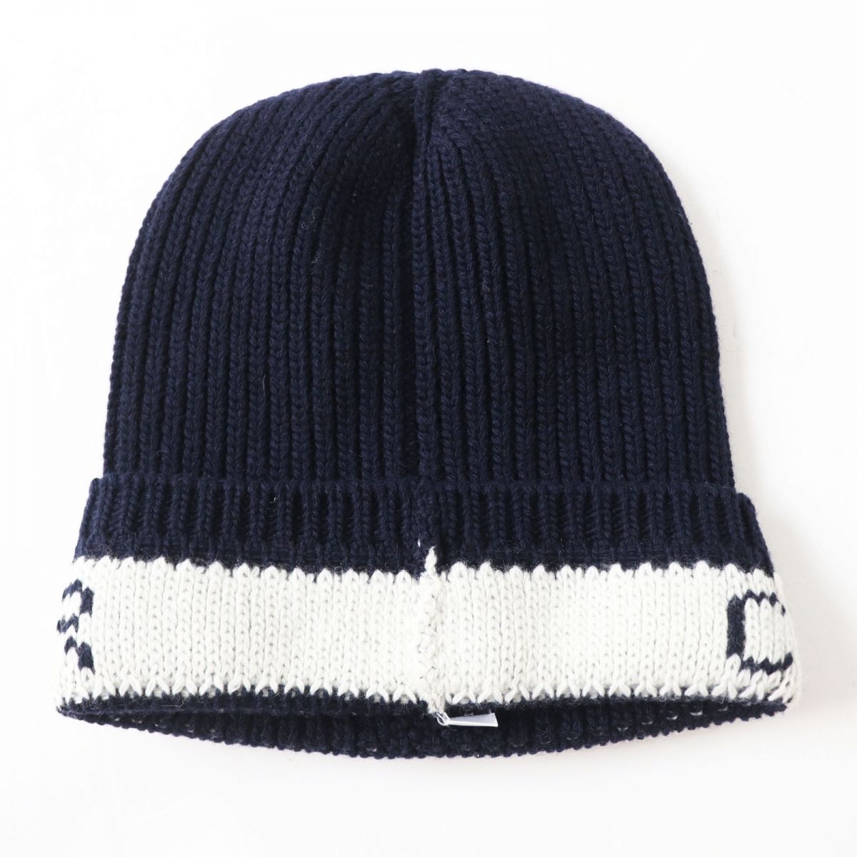 Christian Dior Wool Cashmere Logo Knit Hat Navy