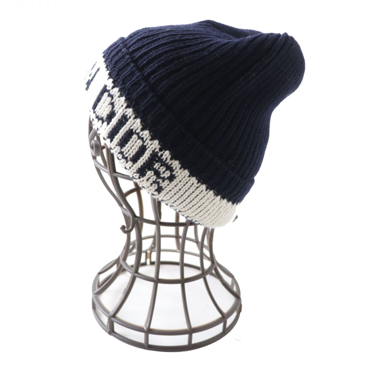 Christian Dior Wool Cashmere Logo Knit Hat Navy