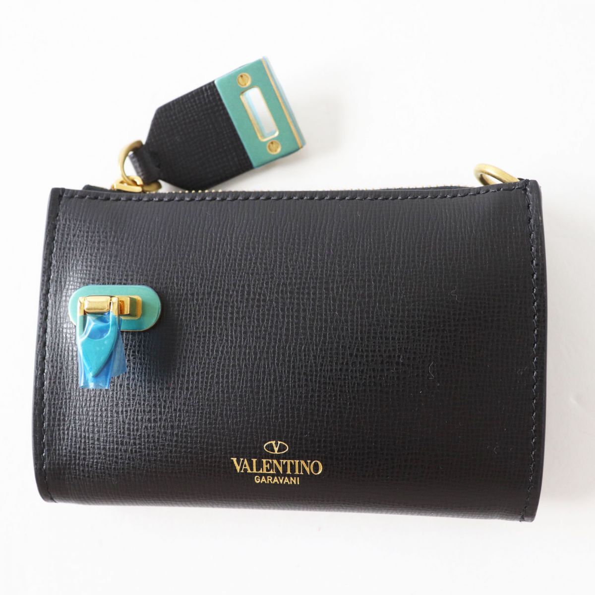 Valentino Rockstud Calfskin Coin Case Black