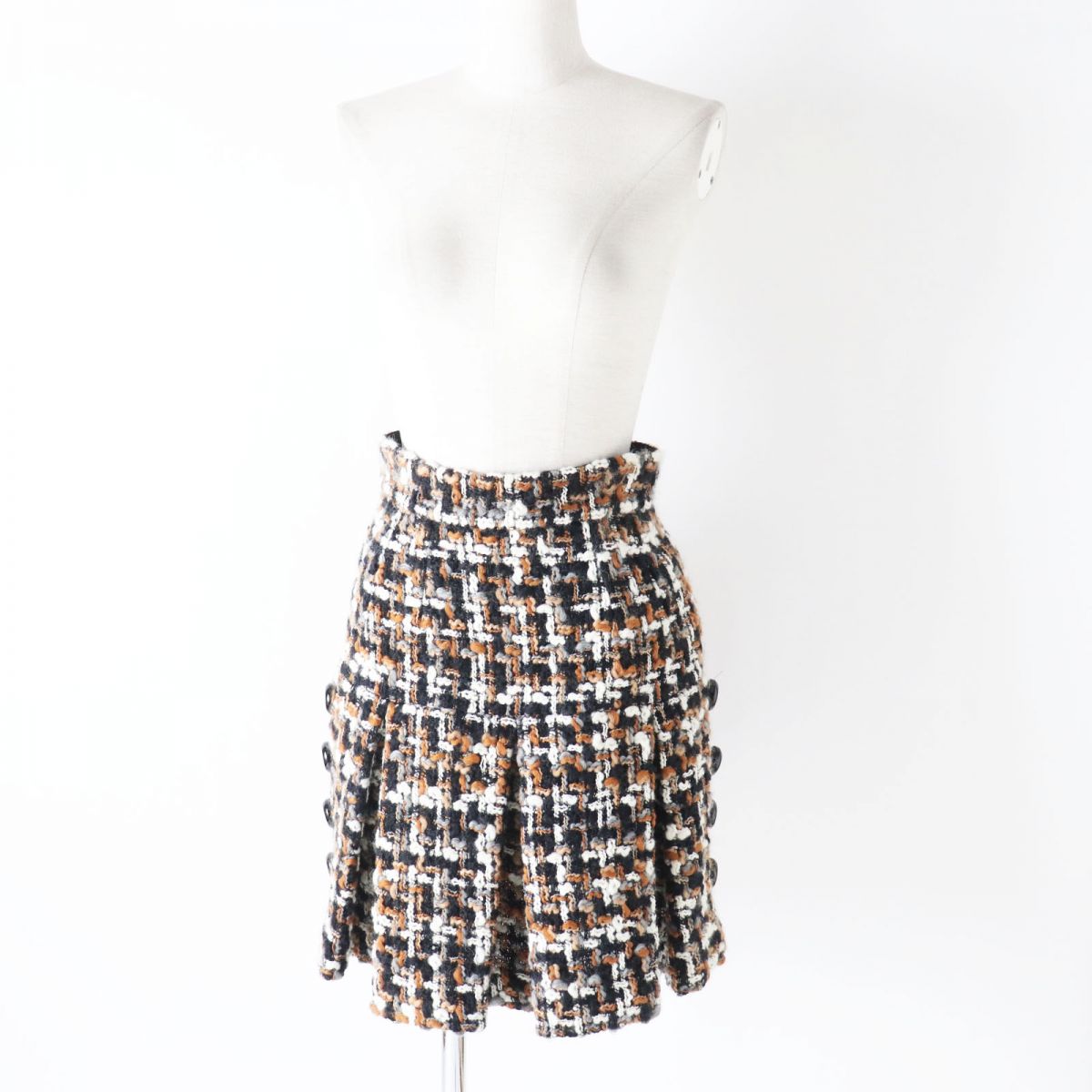 Dolce & Gabbana Tweed Trapezoid Skirt Brown/Black/Gray/White