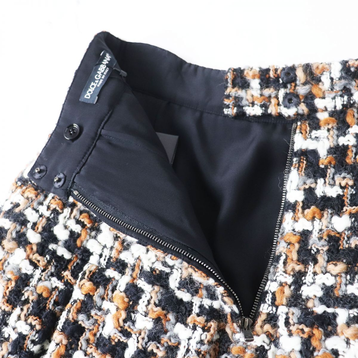 Dolce & Gabbana Tweed Trapezoid Skirt Brown/Black/Gray/White