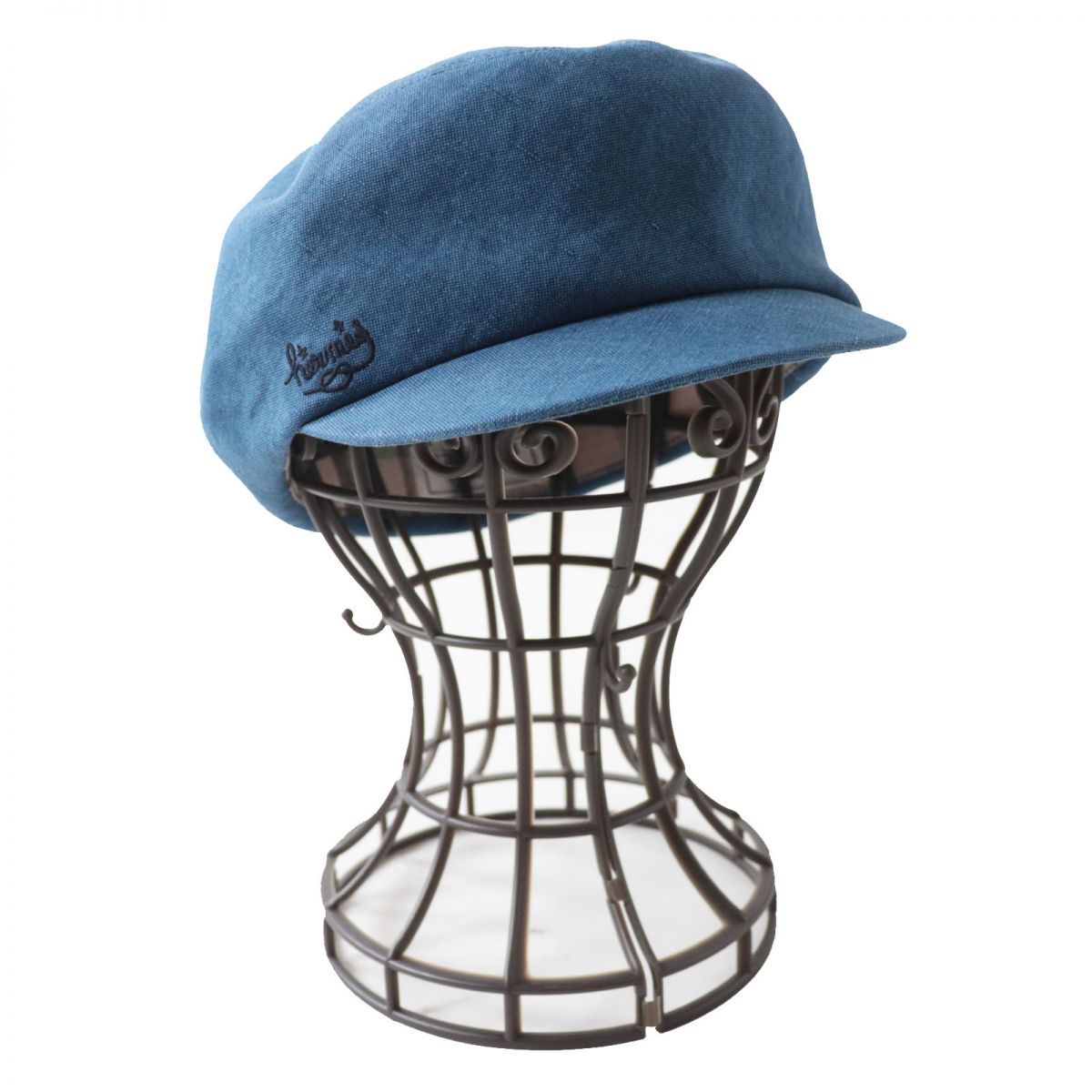 Hermes Linen Newsboy Cap Hat Blue