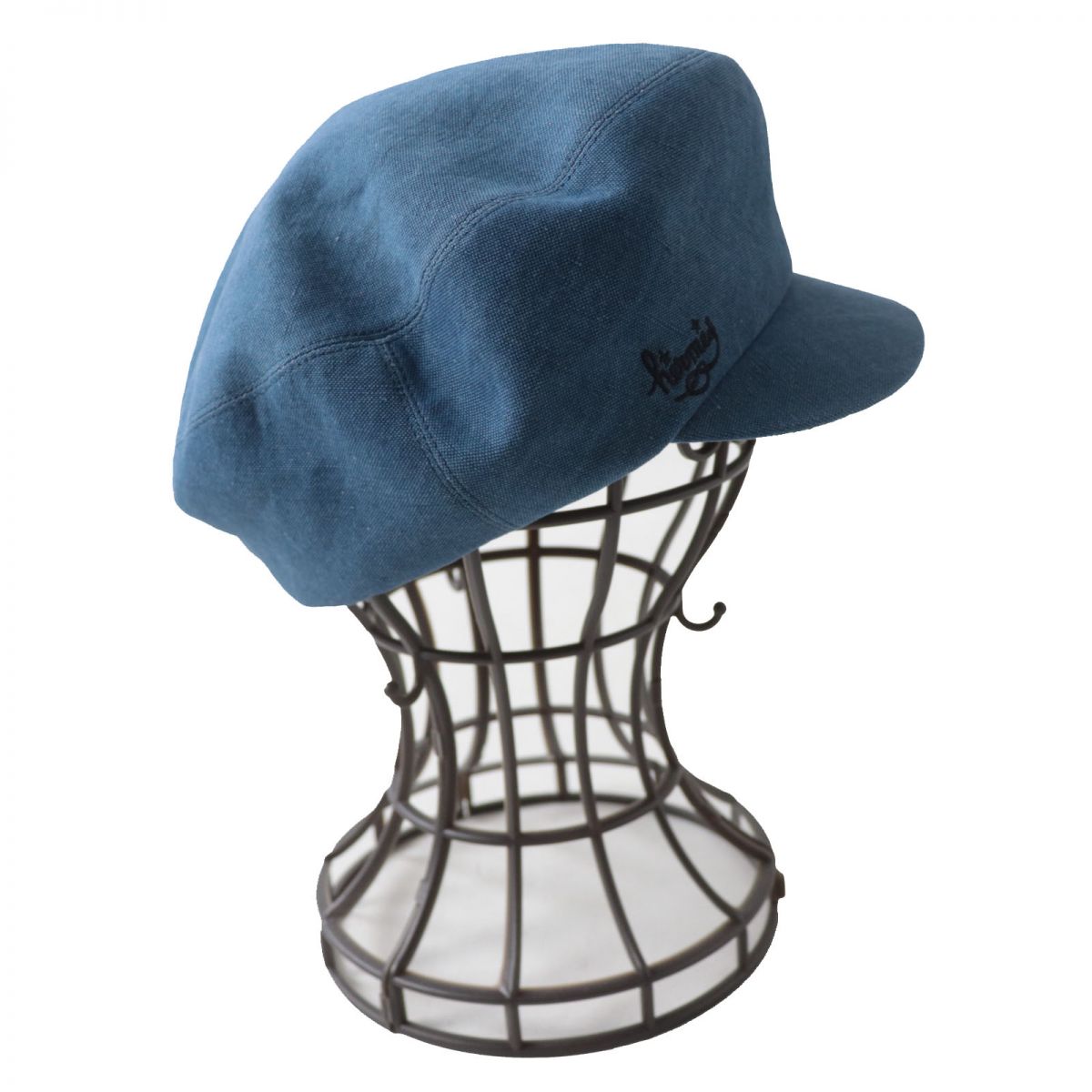 Hermes Linen Newsboy Cap Hat Blue