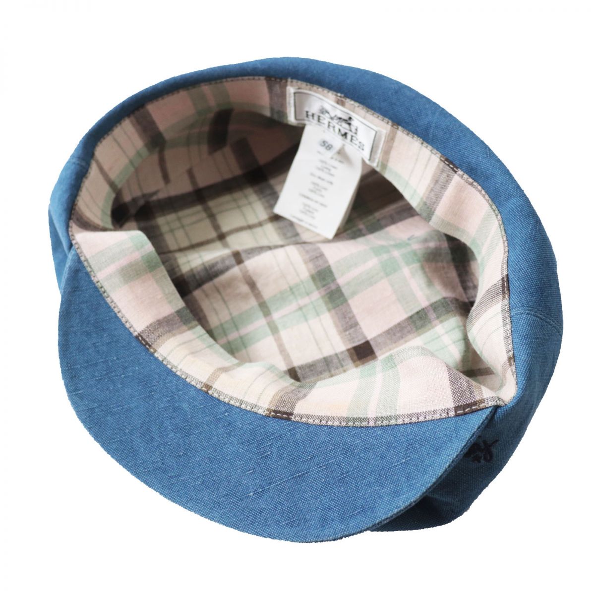 Hermes Linen Newsboy Cap Hat Blue