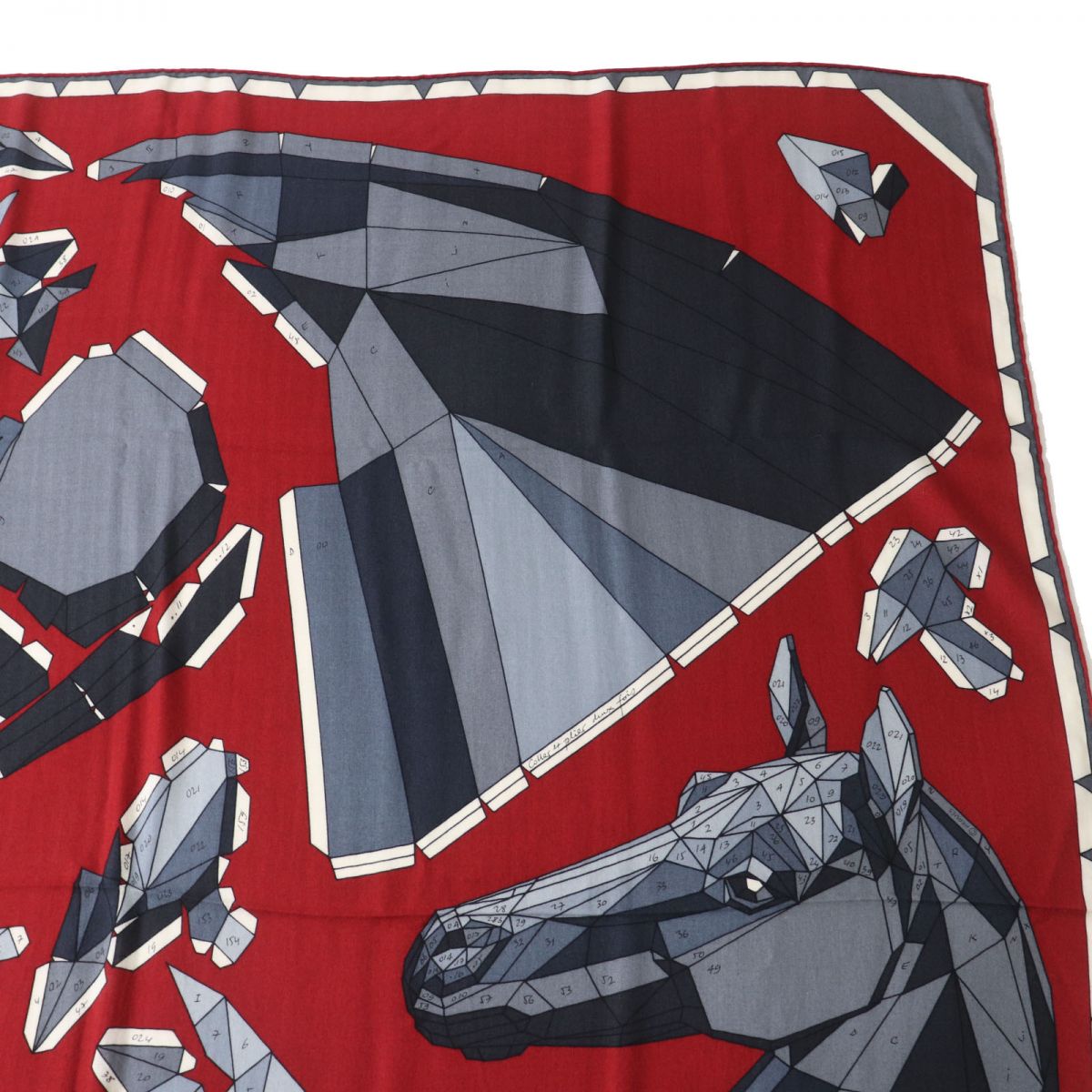 Hermes Cashmere Silk Shawl Red Gray