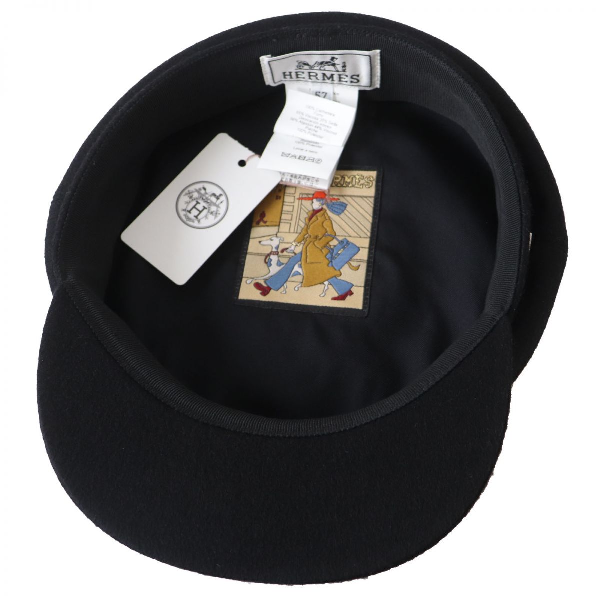 Hermes Cashmere Newsboy Cap Hat Black