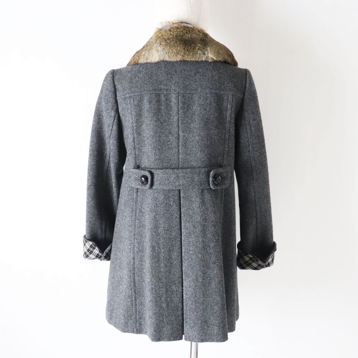 Burberry Women's Pea Coat Rabbit Fur Collar Grey