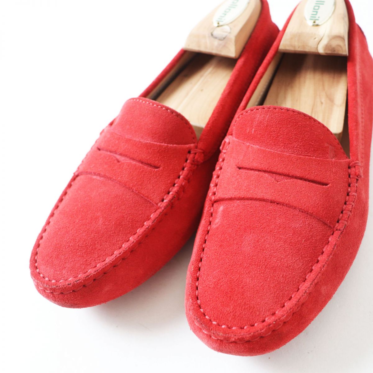 TODS Women's Suede Leather Loafers Red