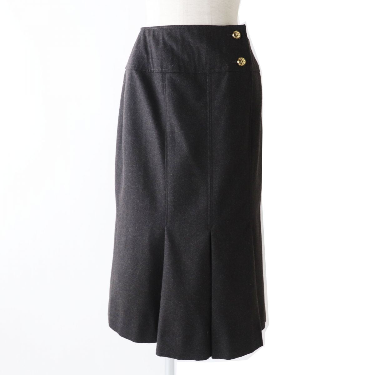 Chanel Vintage Wool Pleated Skirt Dark Grey