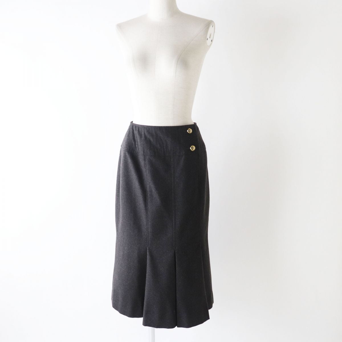 Chanel Vintage Wool Pleated Skirt Dark Grey