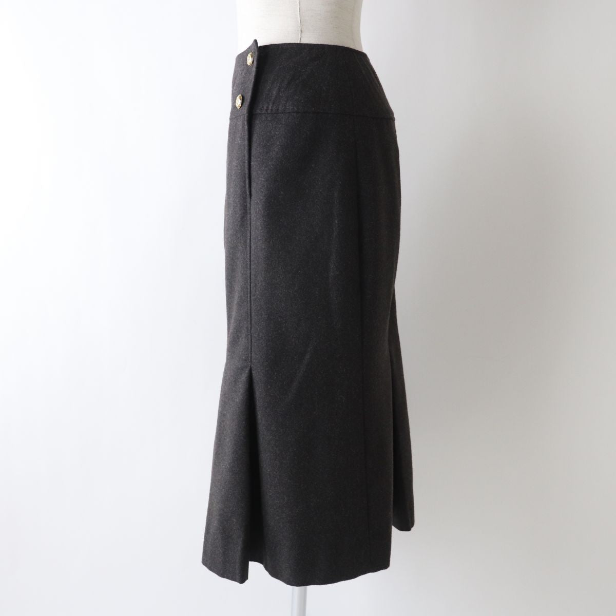 Chanel Vintage Wool Pleated Skirt Dark Grey