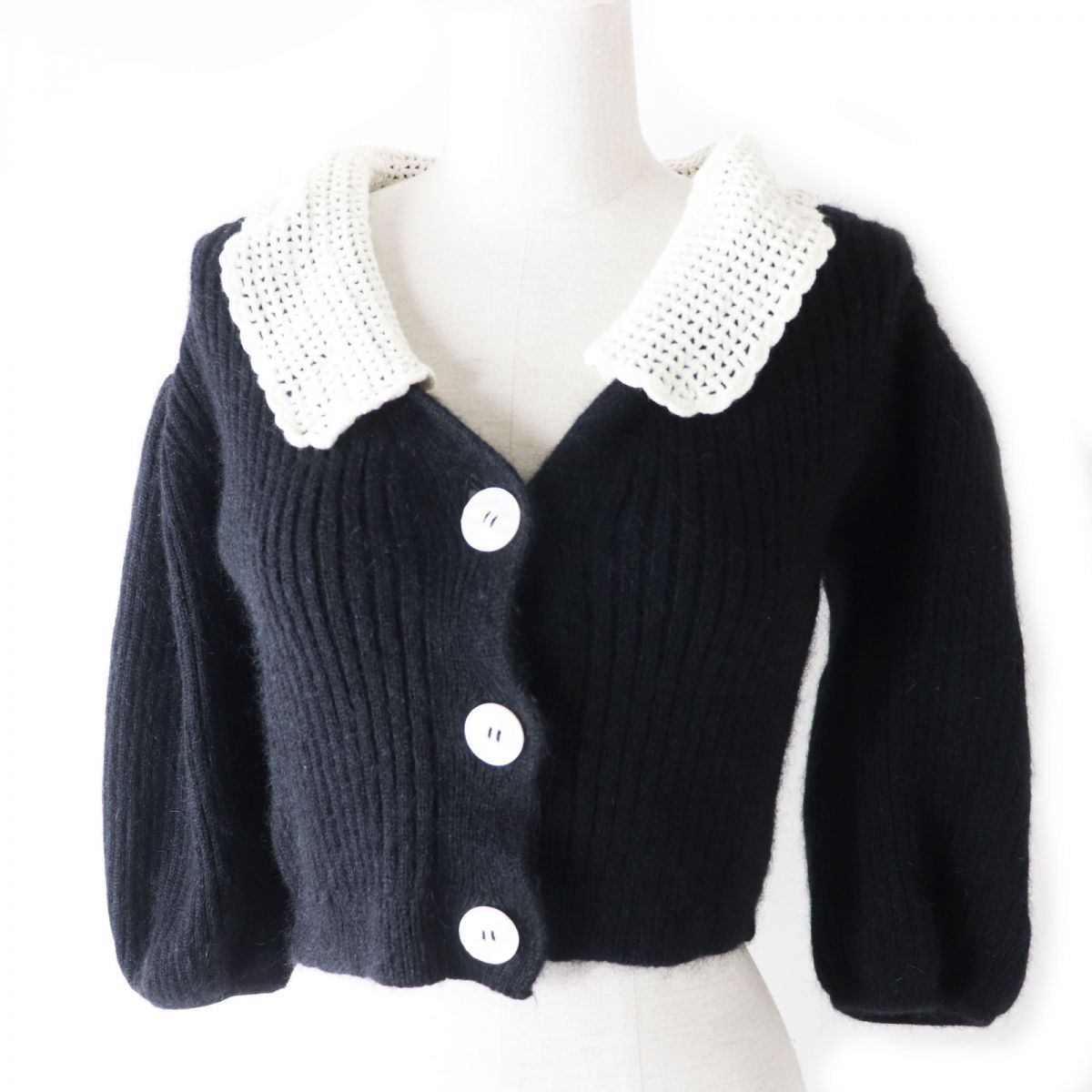 Miu Miu Cashmere Mohair Knit Cardigan Black White