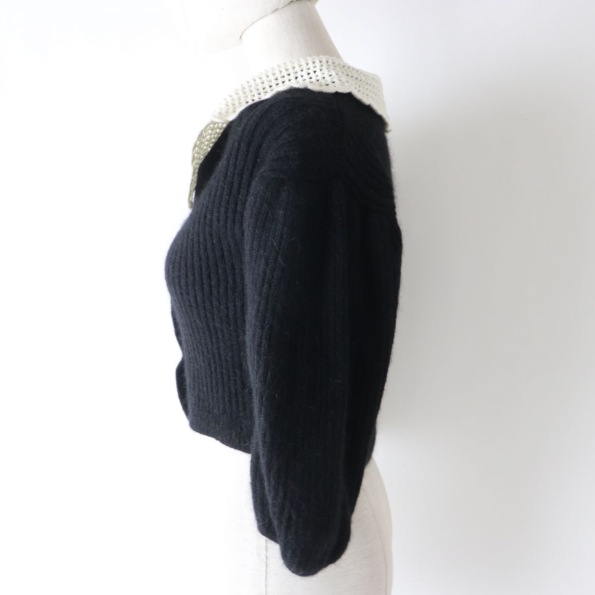 Miu Miu Cashmere Mohair Knit Cardigan Black White