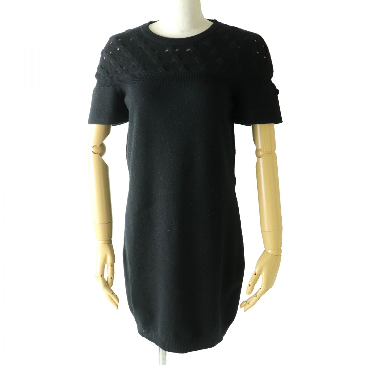 Chanel Cashmere Short Sleeve Knit Dress Black