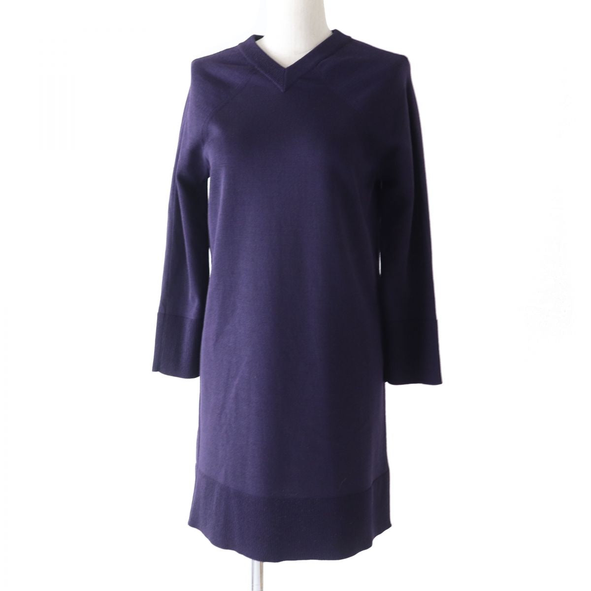 Hermes Wool V-Neck Knit Dress Purple