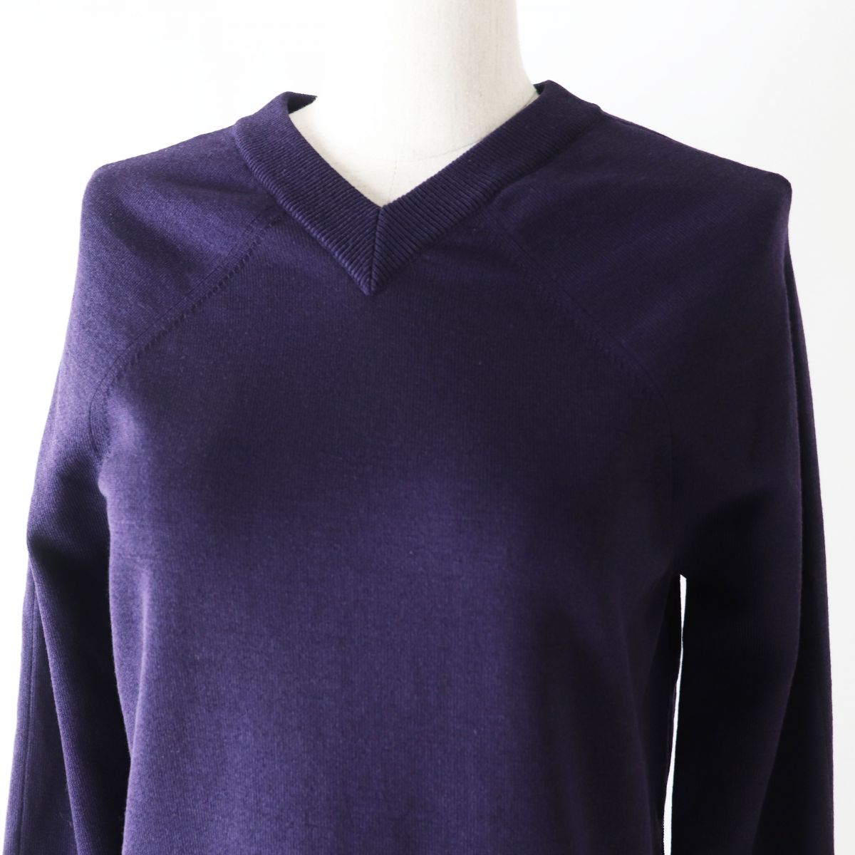 Hermes Wool V-Neck Knit Dress Purple