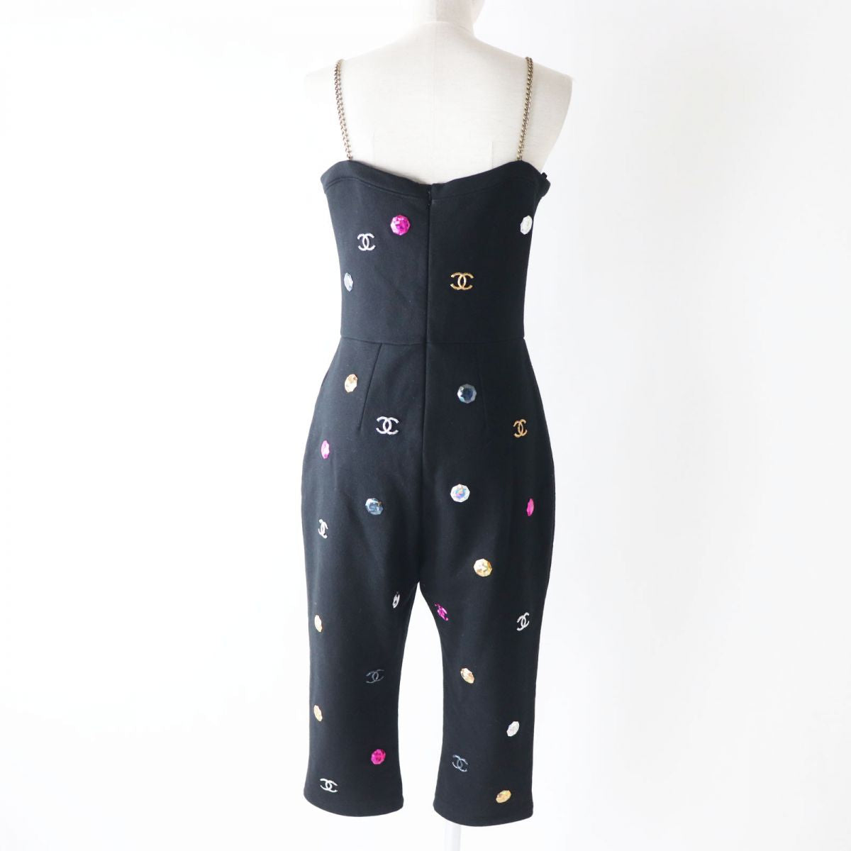 Chanel COCO Mark Rhinestone Jumpsuit Black 38