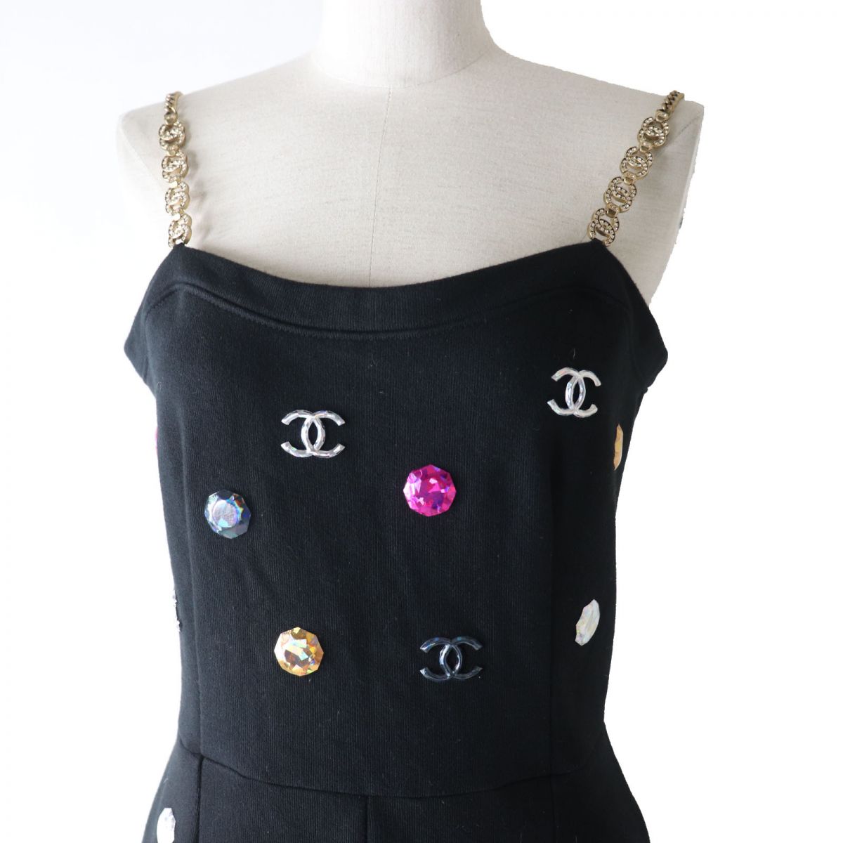 Chanel COCO Mark Rhinestone Jumpsuit Black 38