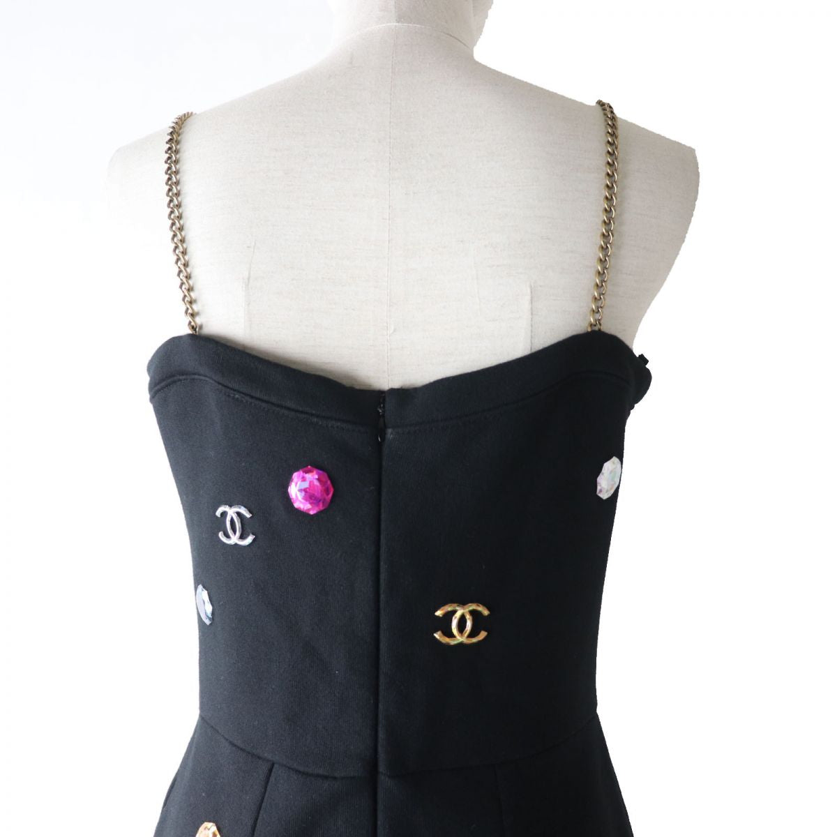 Chanel COCO Mark Rhinestone Jumpsuit Black 38