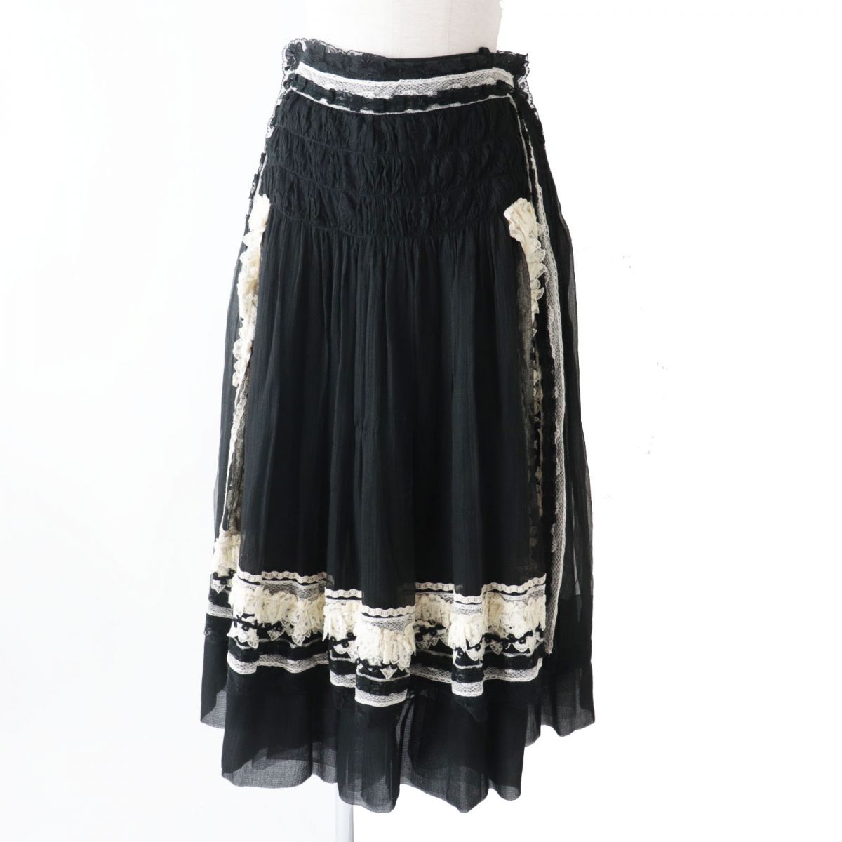 Chanel Women's Lace Tulle Flare Skirt Black White