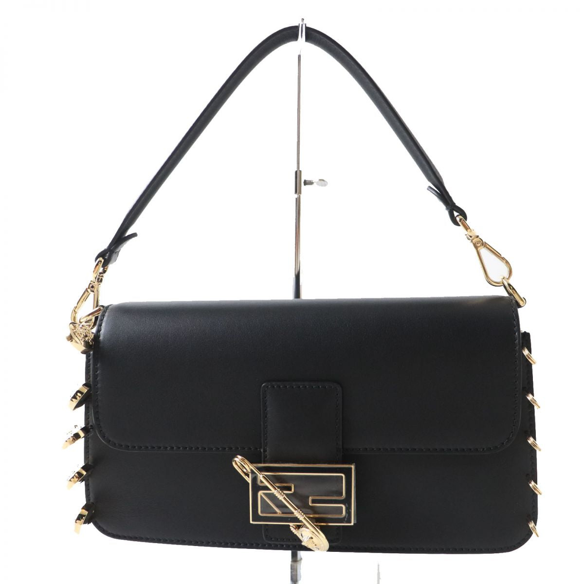 Fendi Versace 2WAY Baguette Bag Black Gold