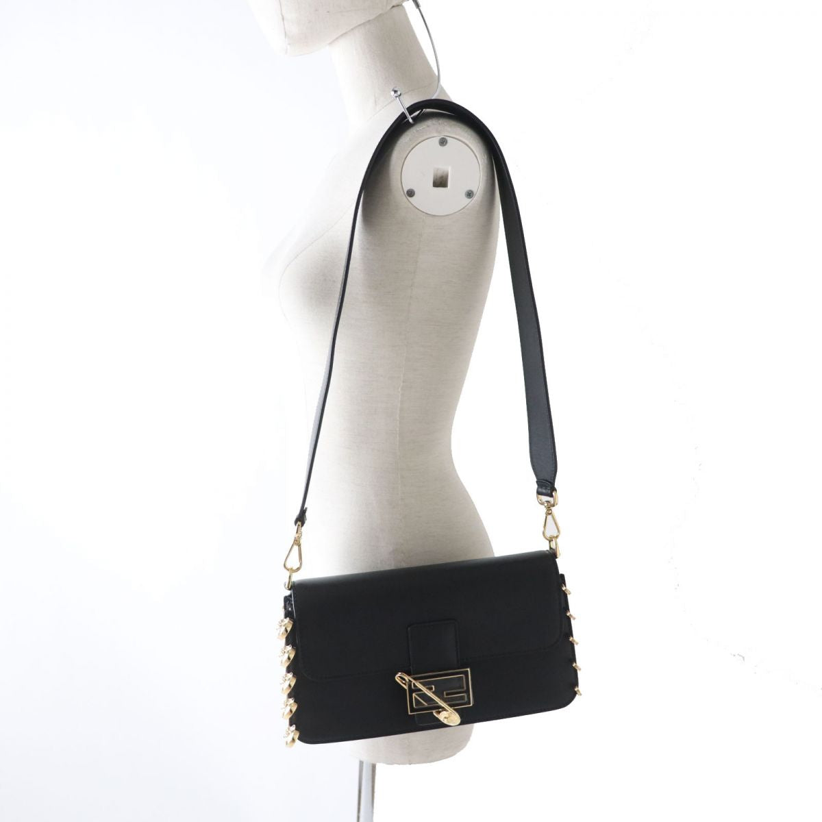 Fendi Versace 2WAY Baguette Bag Black Gold